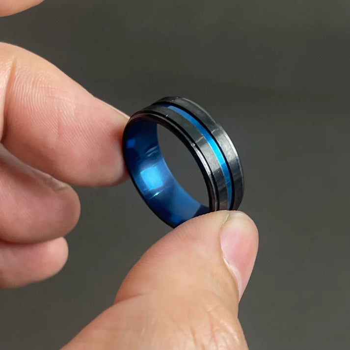Black Titanium Blue Inlay Ring