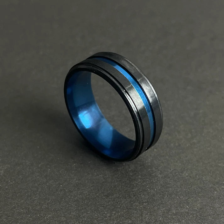 Black Titanium Blue Inlay Ring