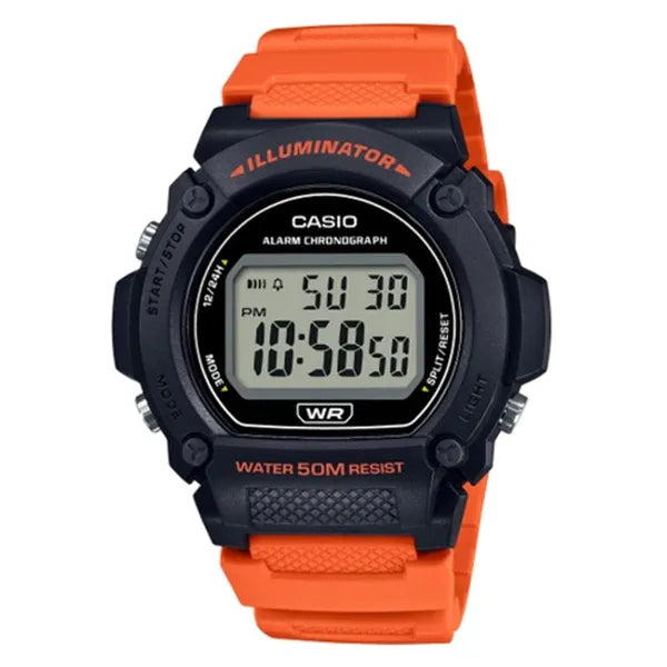 Casio W-219H-4A Digital Sports Watch in Orange Resin Band