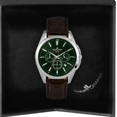 J. Leman Chronograph Luxury Leather Strap Stainless Steel Watch