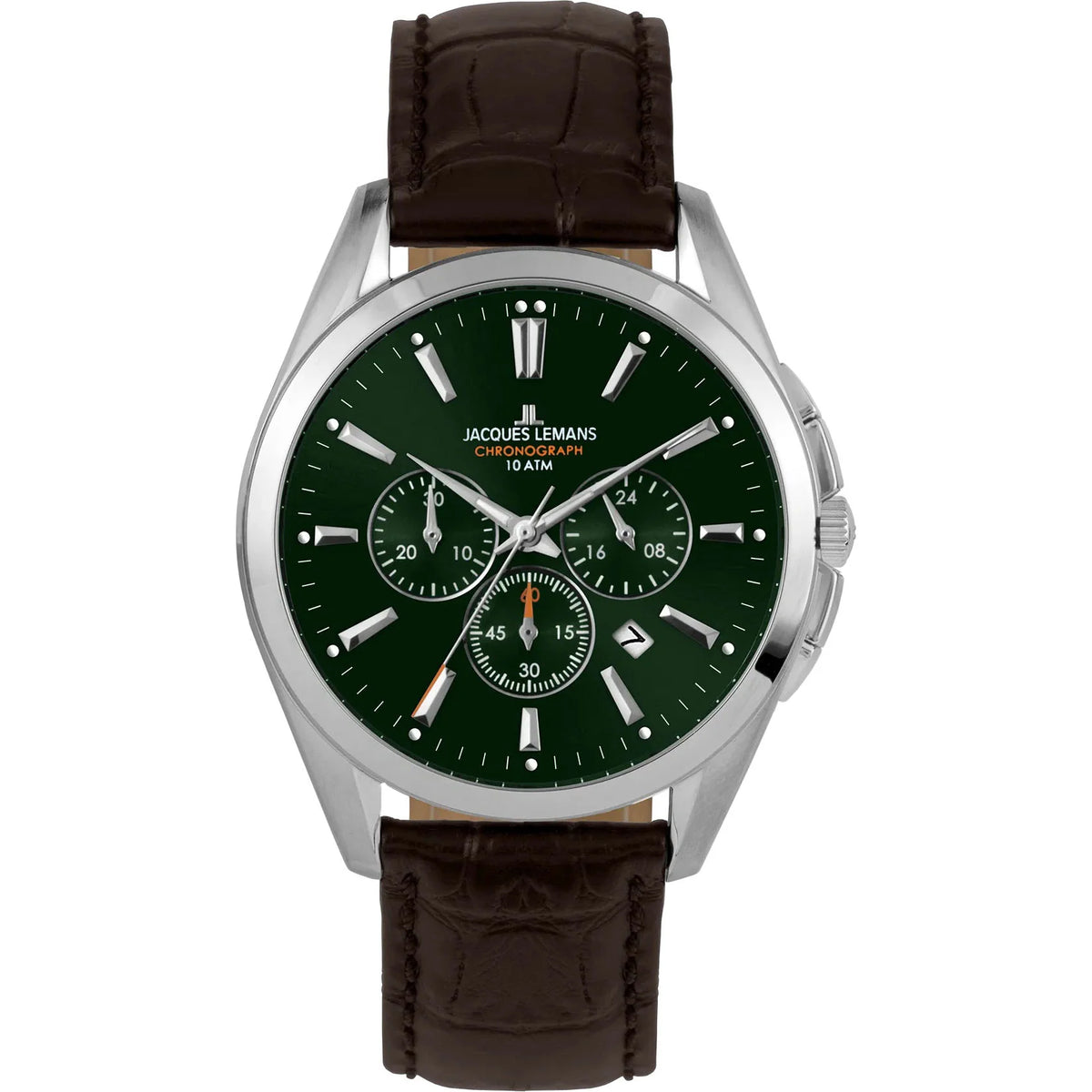 J. Leman Chronograph Luxury Leather Strap Stainless Steel Watch