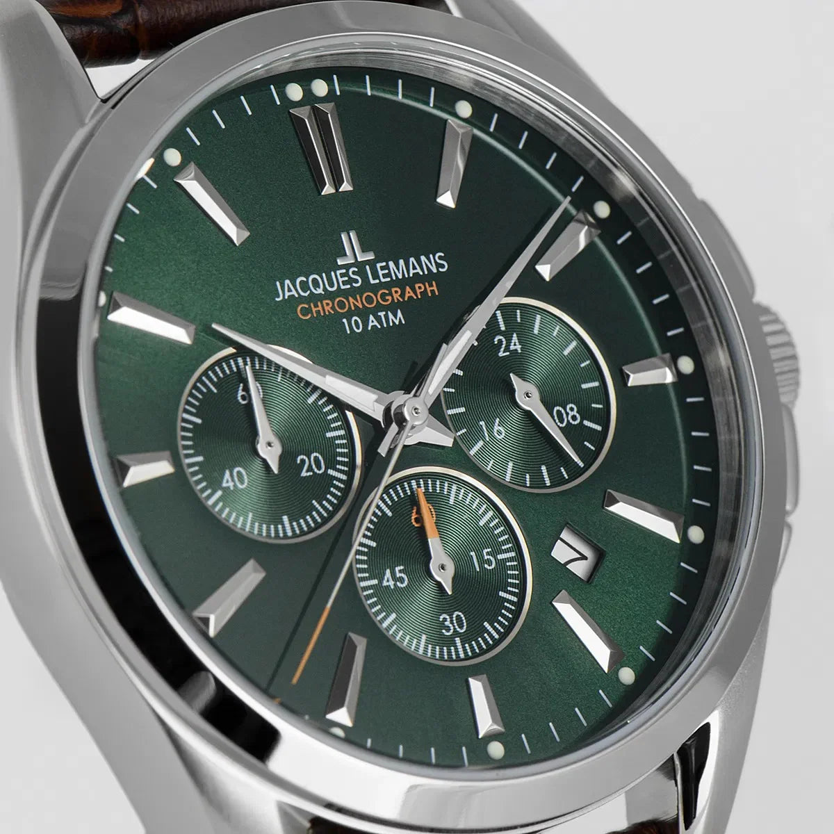 J. Leman Chronograph Luxury Leather Strap Stainless Steel Watch